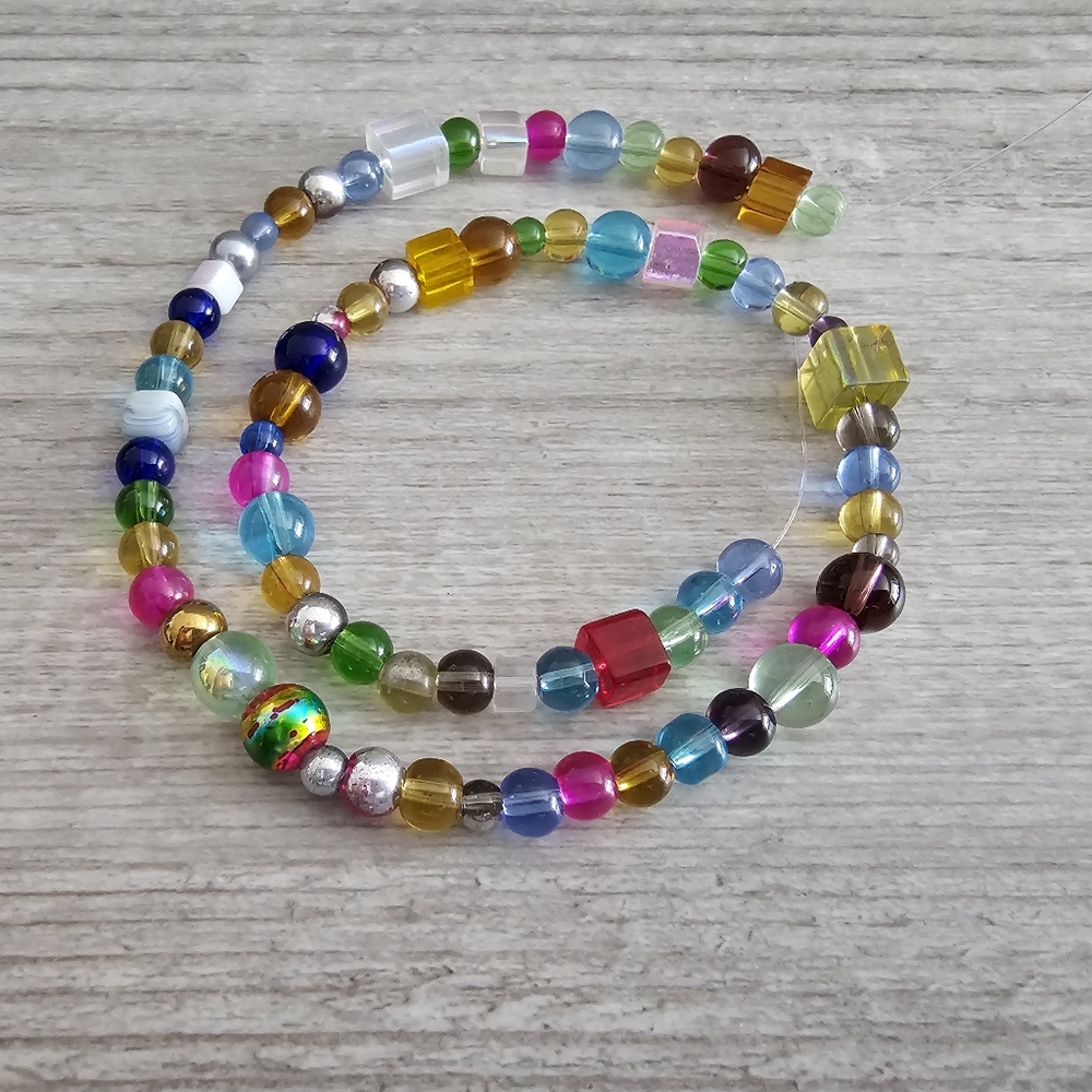 001 Multi- color, mult-size glass beads for jewelry making 16 inch strand